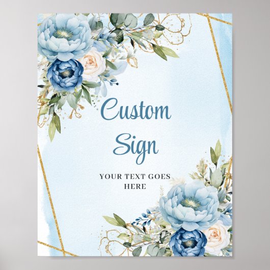 Classic Dusty Blue Greenery Gold Frame Wedding Poster (Voorkant)