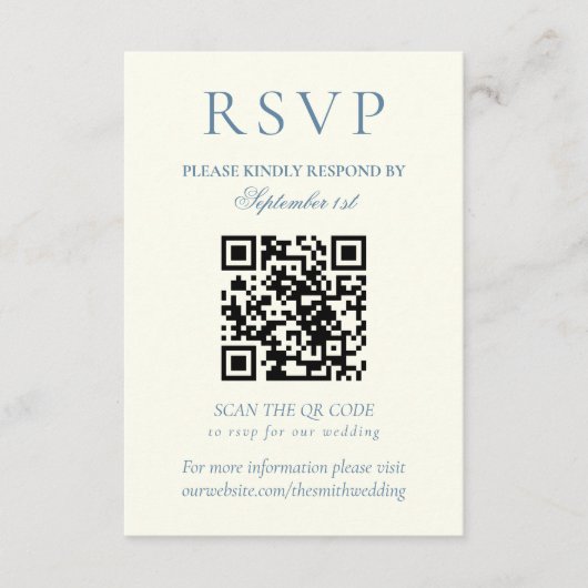 Classic Dusty Blue Minimalist Wedding QR Code RSVP Kaartje (Voorkant)