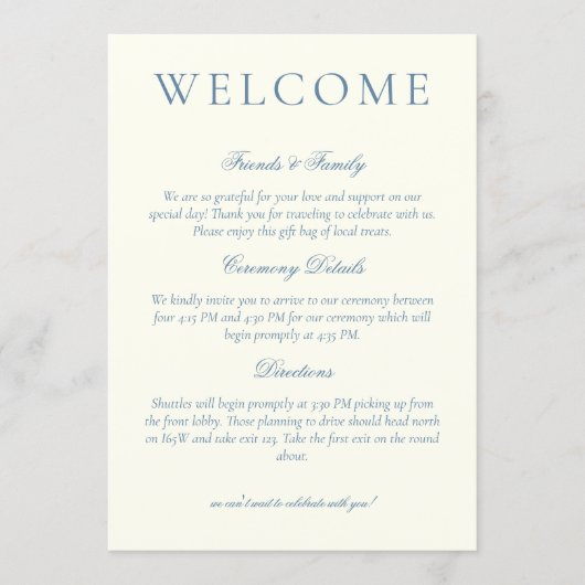 Classic Dusty Blue Minimalist Wedding Welcome Programmakaart (Voorkant)