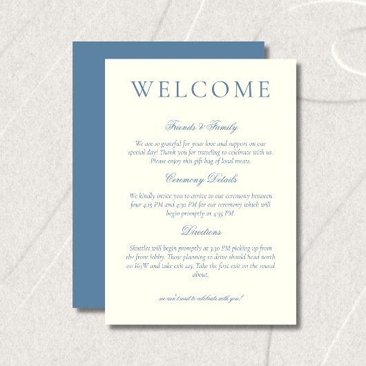 Classic Dusty Blue Minimalist Wedding Welcome Programmakaart