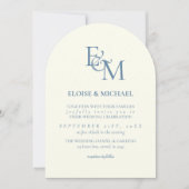 Classic Dusty Blue Monogram Minimalist Wedding Kaart (Voorkant)