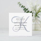 Classic Dusty Blue Monogram Save The Date (Staand voorkant)