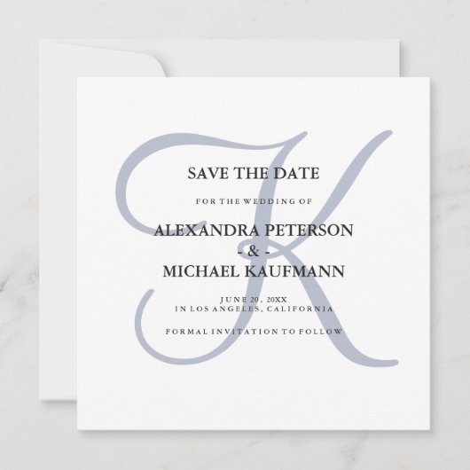 Classic Dusty Blue Monogram Save The Date (Voorkant)