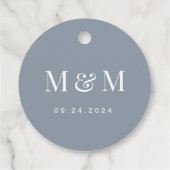 Classic Dusty Blue Monogram Typography Wedding Bedankjes Labels (Achterkant)