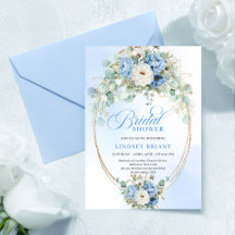 Classic Dusty Blue Peony Gold Bridal Shower Invite