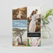 Classic Dusty Blue Photo Collage Wedding Save The Date (Staand voorkant)
