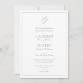 Classic Dusty Blue Script Monogram Foto Weddenscha Kaart (Voorkant)