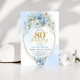 Classic Dusty Blue Watercolor 80th Birthday Invite Kaart