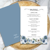 Classic Dusty Blue Waterverf Floral Wedding Menu