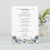 Classic Dusty Blue Waterverf Floral Wedding Menu (Staand voorkant)