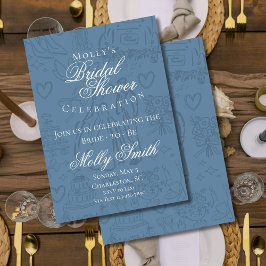 Classic Dusty Blue Wedding Sketch Vrijgezellenfees Kaart