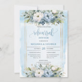 Classic Dusty Blue White Floral Rehearsal Invites Kaart (Voorkant)