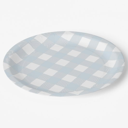 Classic Dusty Blue & White Gingham Check Papieren Bordje (Gekanteld)