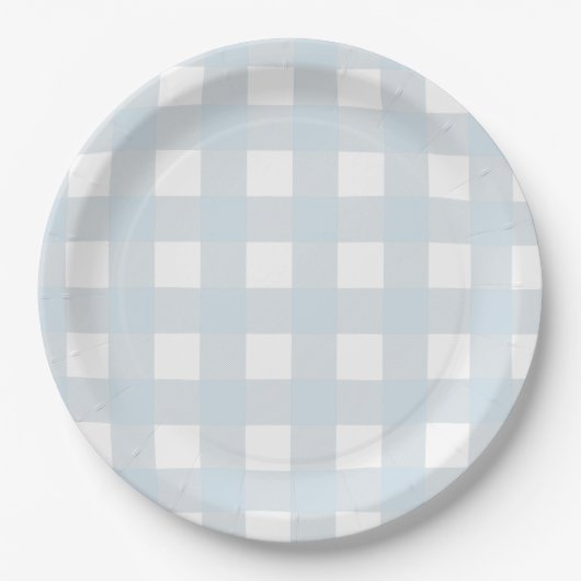 Classic Dusty Blue & White Gingham Check Papieren Bordje (Voorkant)