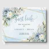 Classic Dusty Blue White Gold Flowers Guest Book Gastenboek (Voorkant)