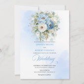 Classic Dusty Blue White Peony Botanical Wedding  Kaart (Voorkant)