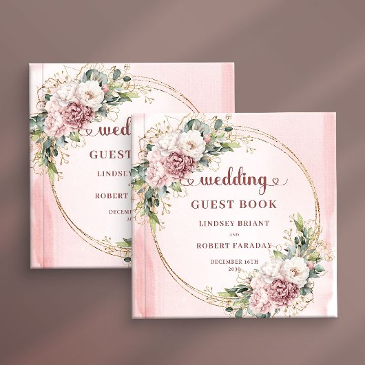 Classic Dusty Pink Flowers Greenery Guest Book Gastenboek