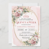 Classic Dusty Pink Flowers Greenery Quinceanera Kaart (Voorkant)