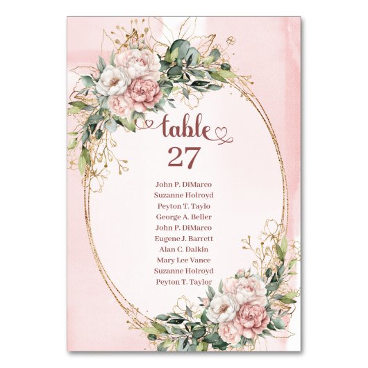 Classic Dusty Pink Flowers Greenery Table Number Kaart (Voorkant)