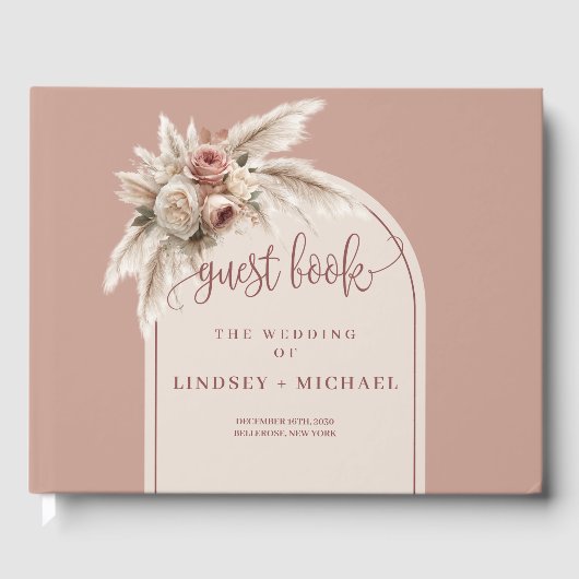 Classic Dusty Pink Pampas Grass Wedding Guest Book Gastenboek (Voorkant)