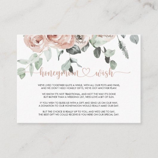 Classic Dusty Pink Rose Floral Honeymoon Wish Informatiekaartje (Voorkant)