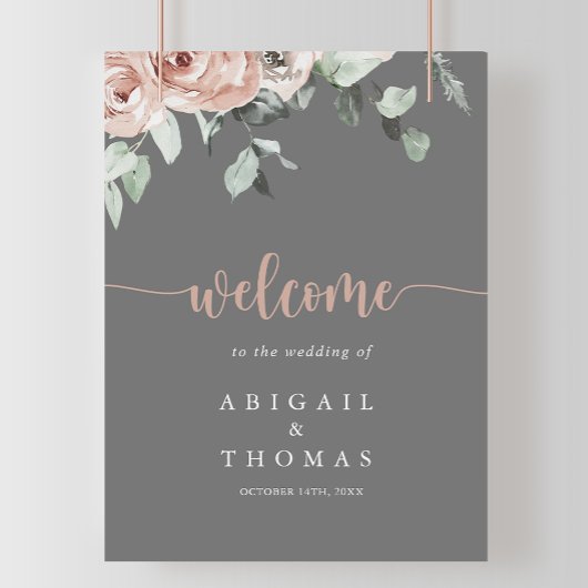 Classic Dusty Pink Rose Floral Wedding Welcome Poster