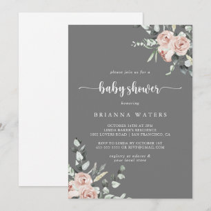 Classic Dusty Pink Rose Grey Baby shower Kaart