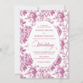 Classic Dusty Pink Toile Floral Wedding Invitation Kaart (Voorkant)