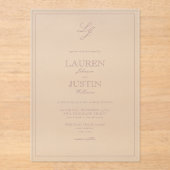 Classic Dusty Roos Calligraphy Monogram Weddenscha Acryl Uitnodigingen (Voorkant)