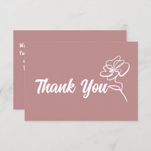 Classic Dusty Roos Floral Sketch Bedankkaart (Voorkant / Achterkant)