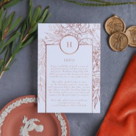 Classic Dusty Roos Gold Monogram Wreatw Wedding Informatiekaartje