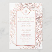 Classic Dusty Roos Gold Monogram Wreatw Wedding Kaart (Voorkant)