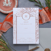 Classic Dusty Roos Gold Monogram Wreatw Wedding RSVP Kaartje