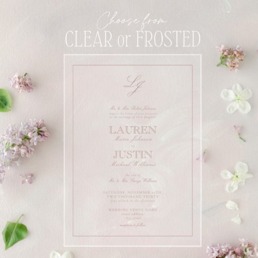 Classic Dusty Roos Script Monogram Weddenschap Acryl Uitnodigingen