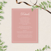 Classic Dusty Rose Border Script Wedding Details Informatiekaartje