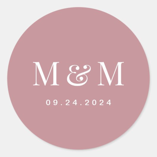 Classic Dusty Rose Monogram Typography Wedding Ronde Sticker (Voorkant)