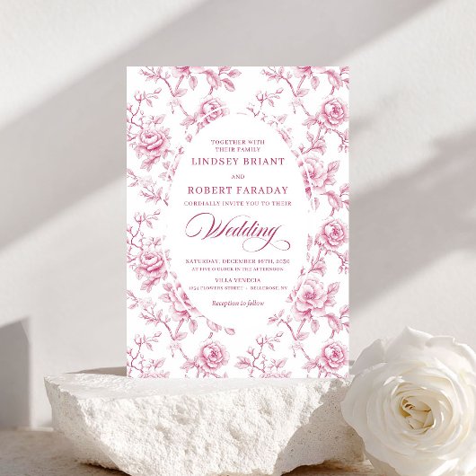 Classic Dusty Rose Rose Pattern Wedding Invitation Kaart