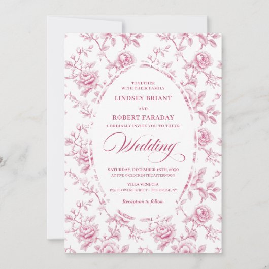 Classic Dusty Rose Rose Pattern Wedding Invitation Kaart (Voorkant)