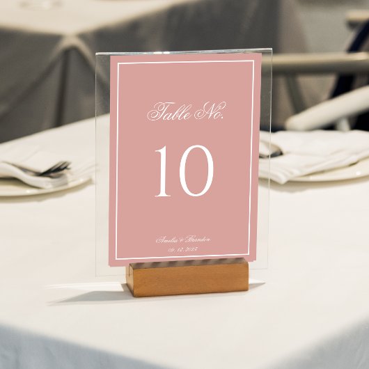 Classic Dusty Rose & White Border Script Wedding Kaart