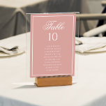 Classic Dusty Rose & White Wedding Seating Chart Kaart<br><div class="desc">Add a touch of romantic sophistication to your reception with our Classic Dusty Rose & White Wedding Seating Chart Table Number. Featuring a soft dusty rose background, elegant white script, and a refined white border, this table number is both functional and stylish. Perfect for helping your guests find their seats...</div>