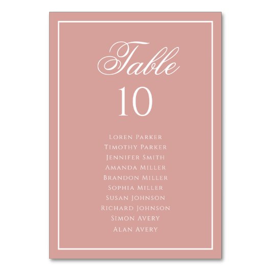 Classic Dusty Rose & White Wedding Seating Chart Kaart (Voorkant)