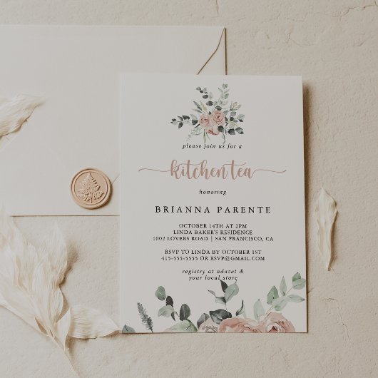 Classic Dusty Roze Rose Kitchen Tea Vrijgezellenfe Kaart