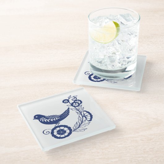 Classic Dutch Blue Delft Tile Bird Design Glazen Onderzetter (Schuin)