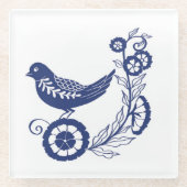 Classic Dutch Blue Delft Tile Bird Design Glazen Onderzetter (Voorkant)