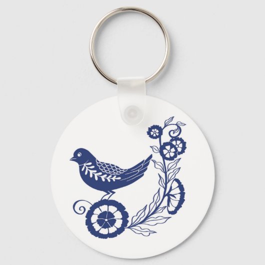 Classic Dutch Blue Delft Tile Bird Design Sleutelhanger (Voorkant)