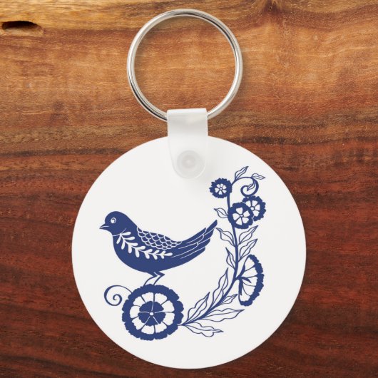 Classic Dutch Blue Delft Tile Bird Design Sleutelhanger (Voorkant)