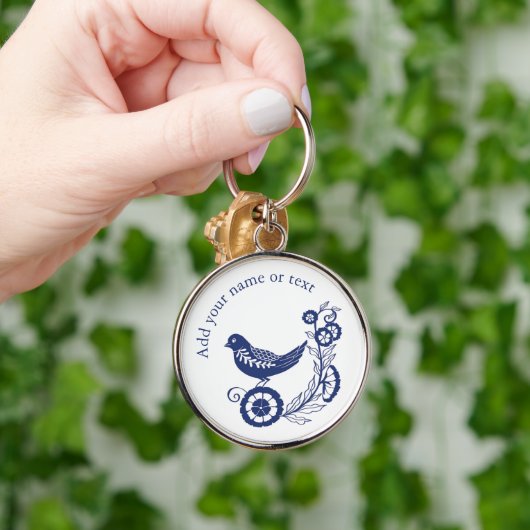 Classic Dutch Blue Delft Tile Bird Design Sleutelhanger (Hand)