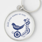 Classic Dutch Blue Delft Tile Bird Design Sleutelhanger (Voorkant)