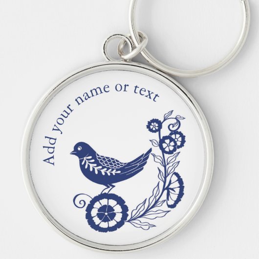 Classic Dutch Blue Delft Tile Bird Design Sleutelhanger (Voorkant)