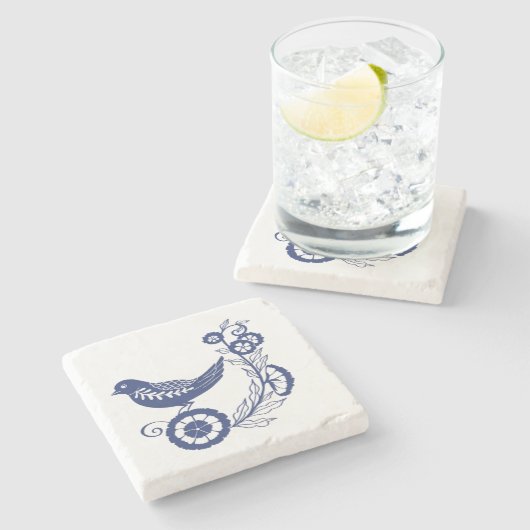 Classic Dutch Blue Delft Tile Bird Design Stenen Onderzetter (Zijkant)